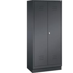C+P CLASSIC Aufbewahrungsschrank mit Sockel, zueinander schlagende Türen, 2 Abteile, Abteilbreite 400 mm, schwarzgrau