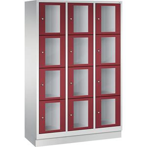 C+P CLASSIC Fächerschrank, Fachhöhe 375 mm, mit Sockel, 12 Fächer, Breite 1200 mm, Tür rubinrot