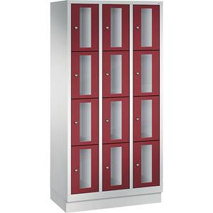 C+P CLASSIC Fächerschrank, Fachhöhe 375 mm, mit Sockel, 12 Fächer, Breite 900 mm, Tür rubinrot