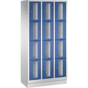 C+P CLASSIC Fächerschrank, Fachhöhe 375 mm, mit Sockel, 12 Fächer, Breite 900 mm, Tür enzianblau