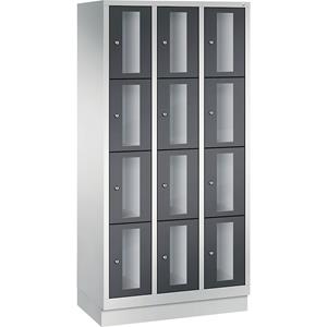 C+P CLASSIC Fächerschrank, Fachhöhe 375 mm, mit Sockel, 12 Fächer, Breite 900 mm, Tür schwarzgrau