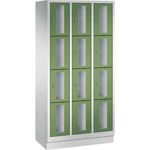 C+P CLASSIC Fächerschrank, Fachhöhe 375 mm, mit Sockel, 12 Fächer, Breite 900 mm, Tür resedagrün