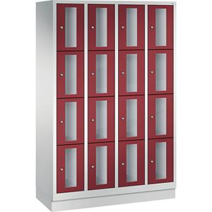 C+P CLASSIC Fächerschrank, Fachhöhe 375 mm, mit Sockel, 16 Fächer, Breite 1190 mm, Tür rubinrot