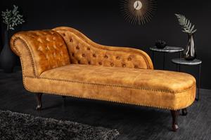 Invicta Interior Chaise longue Chesterfield 170cm fluweel mosterdgeel/ 41252