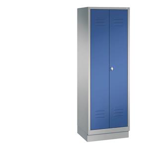 C+P CLASSIC Geräteschrank mit Sockel, 2 Abteile, Abteilbreite 300 mm, weißaluminium / enzianblau