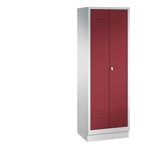 C+P CLASSIC Geräteschrank mit Sockel, 2 Abteile, Abteilbreite 300 mm, lichtgrau / rubinrot