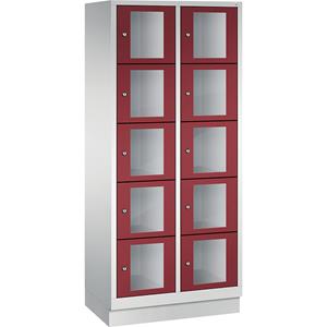 C+P CLASSIC Fächerschrank, Fachhöhe 295 mm, mit Sockel, 10 Fächer, Breite 810 mm, Tür rubinrot