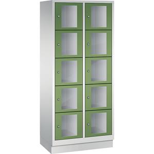C+P CLASSIC Fächerschrank, Fachhöhe 295 mm, mit Sockel, 10 Fächer, Breite 810 mm, Tür resedagrün