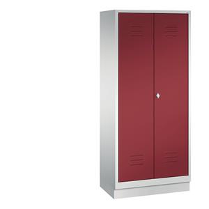 C+P CLASSIC Geräteschrank mit Sockel, 2 Abteile, Abteilbreite 400 mm, lichtgrau / rubinrot
