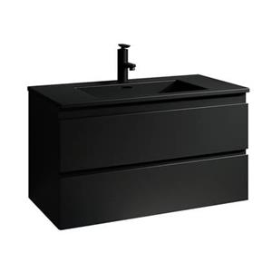 Badplaats Badkamermeubel Set Angela 80cm - Mat Zwart - Badmeubel met Zwarte Wastafel