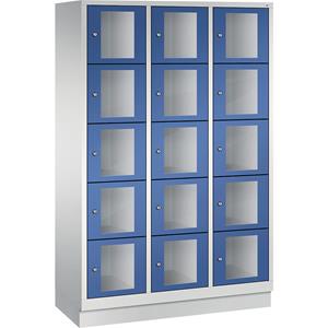 C+P CLASSIC Fächerschrank, Fachhöhe 295 mm, mit Sockel, 15 Fächer, Breite 1200 mm, Tür enzianblau