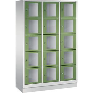C+P CLASSIC Fächerschrank, Fachhöhe 295 mm, mit Sockel, 15 Fächer, Breite 1200 mm, Tür resedagrün