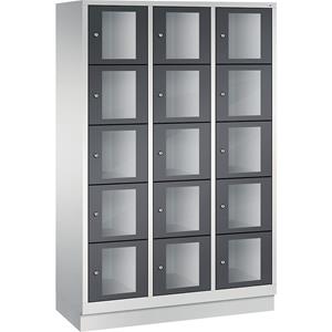 C+P CLASSIC Fächerschrank, Fachhöhe 295 mm, mit Sockel, 15 Fächer, Breite 1200 mm, Tür schwarzgrau