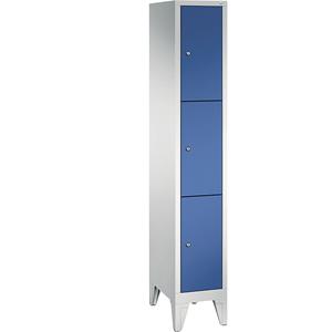 C+P CLASSIC Fächerschrank mit Füßen, 1 Abteil, 3 Fächer, Abteilbreite 300 mm, lichtgrau / enzianblau