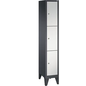 C+P CLASSIC Fächerschrank mit Füßen, 1 Abteil, 3 Fächer, Abteilbreite 300 mm, schwarzgrau / lichtgrau