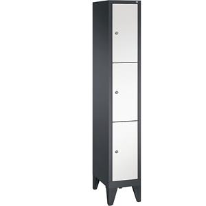 C+P CLASSIC Fächerschrank mit Füßen, 1 Abteil, 3 Fächer, Abteilbreite 300 mm, schwarzgrau / verkehrsweiß