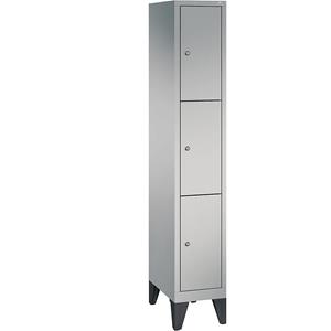 C+P CLASSIC Fächerschrank mit Füßen, 1 Abteil, 3 Fächer, Abteilbreite 300 mm, weißaluminium