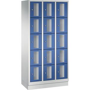 C+P CLASSIC Fächerschrank, Fachhöhe 295 mm, mit Sockel, 15 Fächer, Breite 900 mm, Tür enzianblau