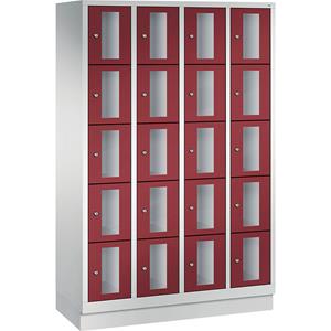 C+P CLASSIC Fächerschrank, Fachhöhe 295 mm, mit Sockel, 20 Fächer, Breite 1190 mm, Tür rubinrot