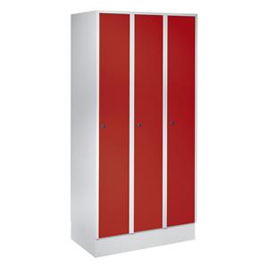 Wolf Garderobekast met sokkel, h x b x d = 1800 x 900 x 500 mm, 3 vakken, vuurrood