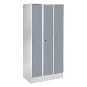 Wolf Garderobekast met sokkel, h x b x d = 1800 x 900 x 500 mm, 3 vakken, zilvergrijs