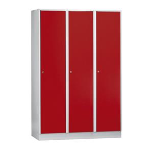 Wolf Garderobekast met sokkel, h x b x d = 1800 x 1200 x 500 mm, 3 vakken, vuurrood