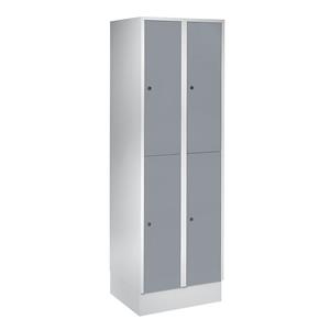 Wolf Garderobenschrank mit Sockel, HxBxT 1800 x 600 x 500 mm, 4 Fächer, silbergrau