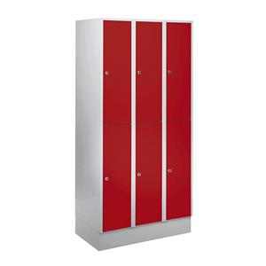 Wolf Garderobekast met sokkel, h x b x d = 1800 x 900 x 500 mm, 6 vakken, vuurrood
