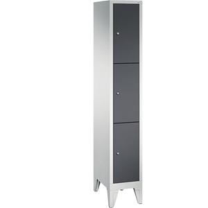 C+P CLASSIC Fächerschrank mit Füßen, 1 Abteil, 3 Fächer, Abteilbreite 300 mm, lichtgrau / schwarzgrau