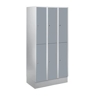 Wolf Garderobekast met sokkel, h x b x d = 1800 x 900 x 500 mm, 6 vakken, zilvergrijs