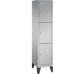 C+P Vakkenkast CLASSIC met poten, 1 afdeling, 3 vakken, afdelingsbreedte 400 mm, blank aluminiumkleurig