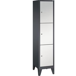 C+P CLASSIC Fächerschrank mit Füßen, 1 Abteil, 3 Fächer, Abteilbreite 400 mm, schwarzgrau / lichtgrau