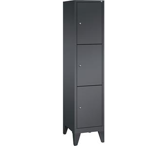 C+P CLASSIC Fächerschrank mit Füßen, 1 Abteil, 3 Fächer, Abteilbreite 400 mm, schwarzgrau