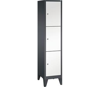 C+P CLASSIC Fächerschrank mit Füßen, 1 Abteil, 3 Fächer, Abteilbreite 400 mm, schwarzgrau / verkehrsweiß