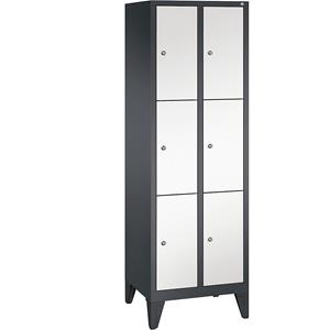 C+P CLASSIC Fächerschrank mit Füßen, 2 Abteile, je 3 Fächer, Abteilbreite 300 mm, schwarzgrau / verkehrsweiß
