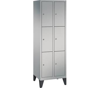 C+P CLASSIC Fächerschrank mit Füßen, 2 Abteile, je 3 Fächer, Abteilbreite 300 mm, weißaluminium