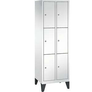 C+P CLASSIC Fächerschrank mit Füßen, 2 Abteile, je 3 Fächer, Abteilbreite 300 mm, verkehrsweiß