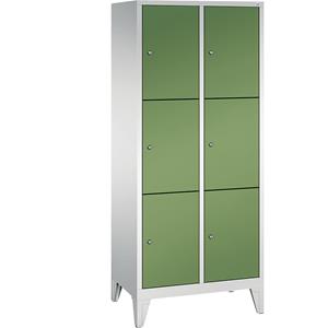 C+P CLASSIC Fächerschrank mit Füßen, 2 Abteile, je 3 Fächer, Abteilbreite 400 mm, lichtgrau / resedagrün