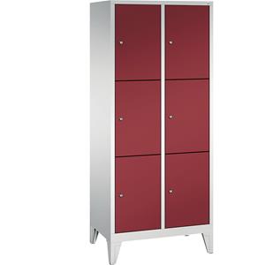 C+P CLASSIC Fächerschrank mit Füßen, 2 Abteile, je 3 Fächer, Abteilbreite 400 mm, lichtgrau / rubinrot