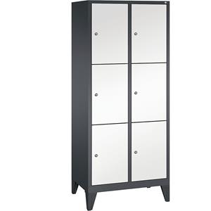 C+P CLASSIC Fächerschrank mit Füßen, 2 Abteile, je 3 Fächer, Abteilbreite 400 mm, schwarzgrau / verkehrsweiß