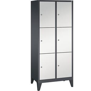 C+P CLASSIC Fächerschrank mit Füßen, 2 Abteile, je 3 Fächer, Abteilbreite 400 mm, schwarzgrau / lichtgrau