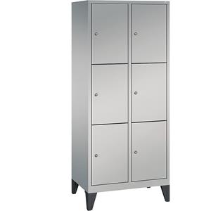 C+P CLASSIC Fächerschrank mit Füßen, 2 Abteile, je 3 Fächer, Abteilbreite 400 mm, weißaluminium