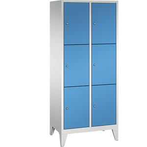 C+P CLASSIC Fächerschrank mit Füßen, 2 Abteile, je 3 Fächer, Abteilbreite 400 mm, lichtgrau / lichtblau