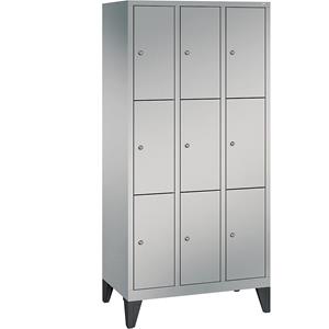 C+P CLASSIC Fächerschrank mit Füßen, 3 Abteile, je 3 Fächer, Abteilbreite 300 mm, weißaluminium