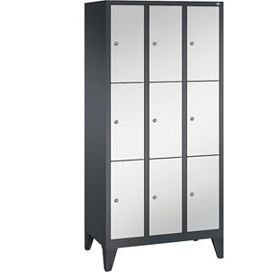 C+P CLASSIC Fächerschrank mit Füßen, 3 Abteile, je 3 Fächer, Abteilbreite 300 mm, schwarzgrau / lichtgrau