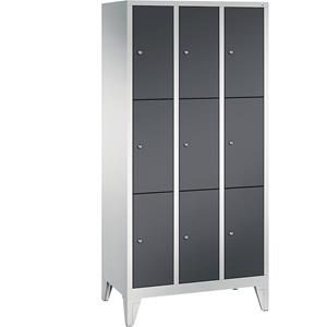 C+P CLASSIC Fächerschrank mit Füßen, 3 Abteile, je 3 Fächer, Abteilbreite 300 mm, lichtgrau / schwarzgrau