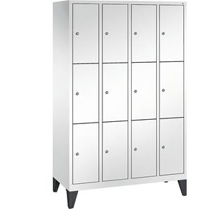 C+P CLASSIC Fächerschrank mit Füßen, 4 Abteile, je 3 Fächer, Abteilbreite 300 mm, verkehrsweiß
