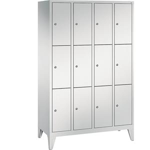 C+P CLASSIC Fächerschrank mit Füßen, 4 Abteile, je 3 Fächer, Abteilbreite 300 mm, lichtgrau