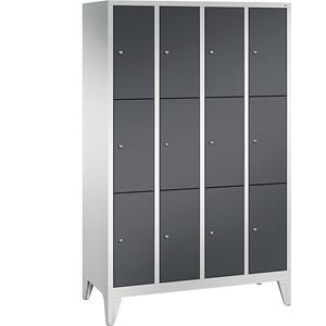 C+P CLASSIC Fächerschrank mit Füßen, 4 Abteile, je 3 Fächer, Abteilbreite 300 mm, lichtgrau / schwarzgrau