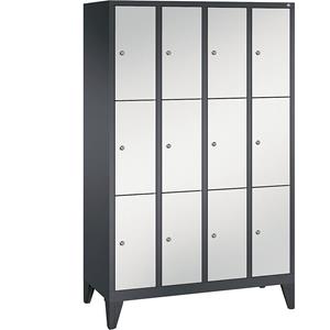 C+P CLASSIC Fächerschrank mit Füßen, 4 Abteile, je 3 Fächer, Abteilbreite 300 mm, schwarzgrau / lichtgrau